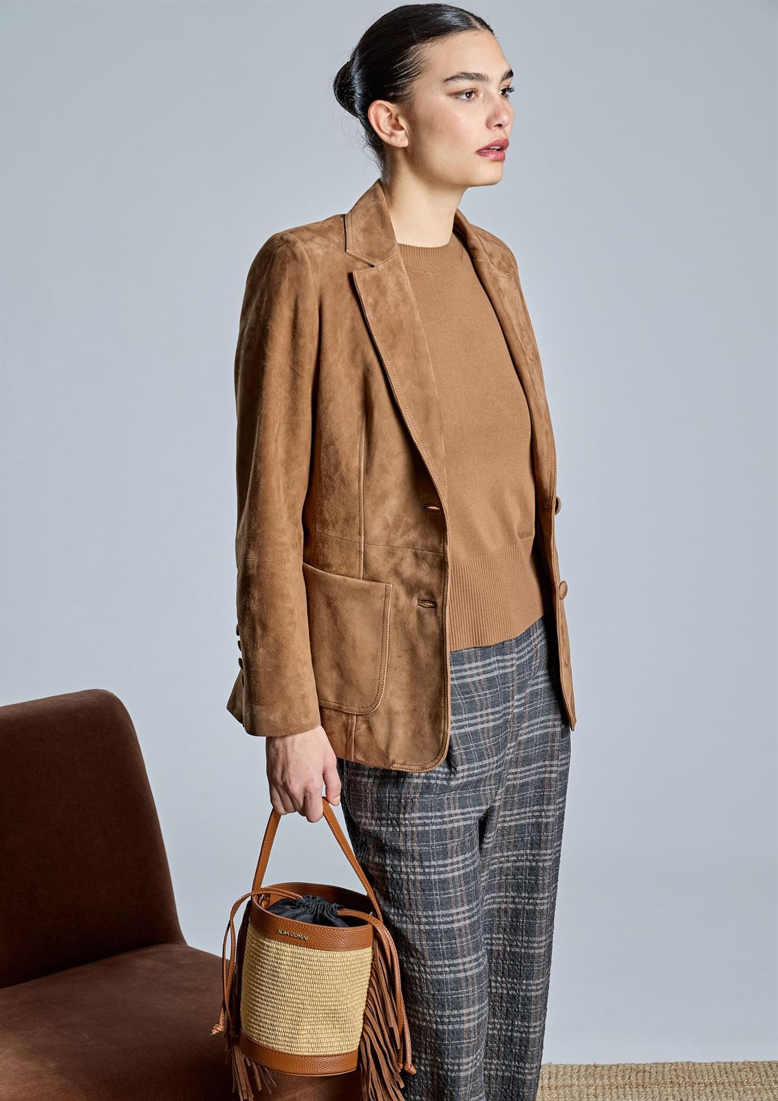 ALBA CONDE Blazer de Ante Camel - Imagen 1