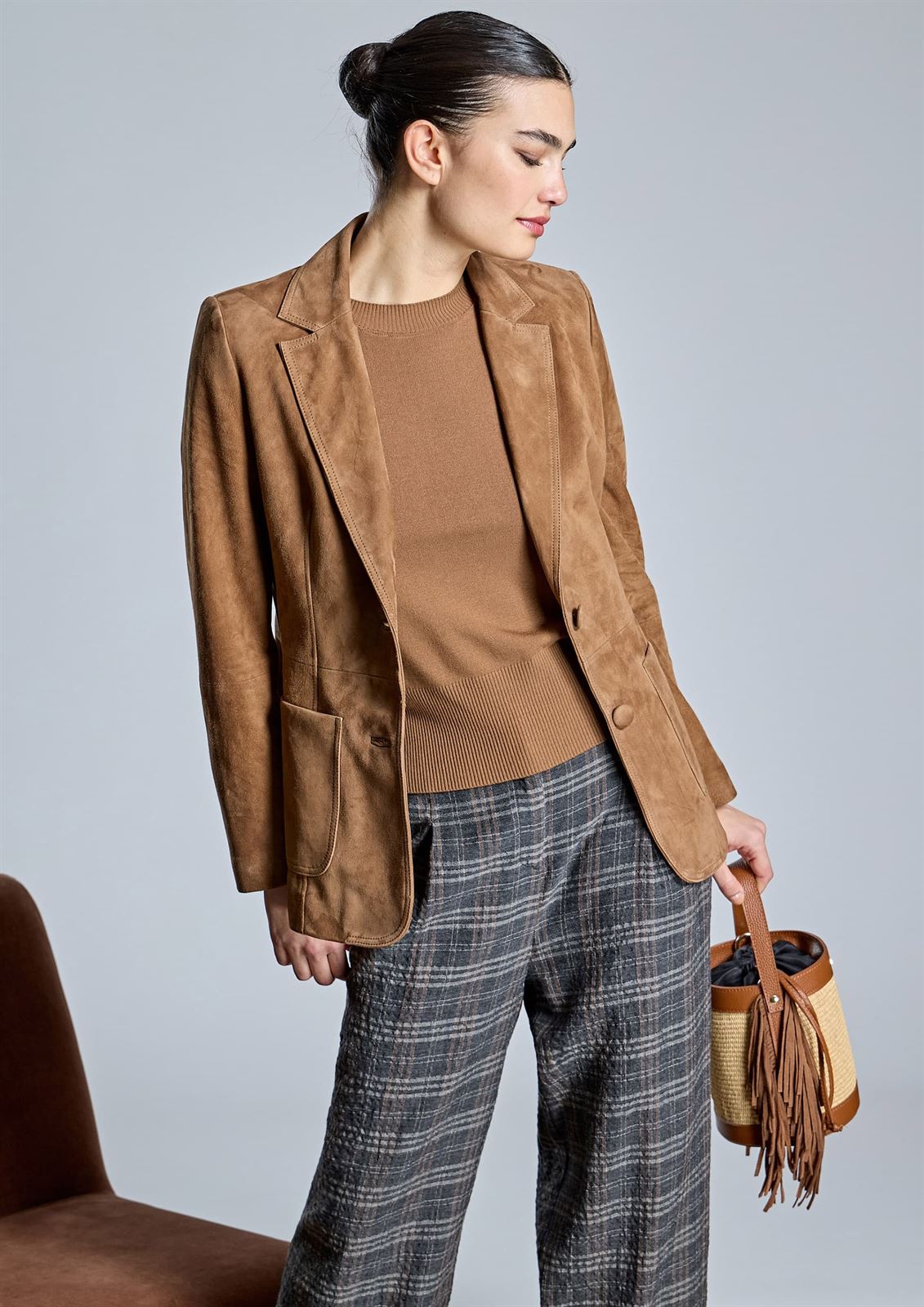 ALBA CONDE Blazer de Ante Camel - Imagen 3