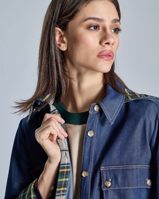 ALBA CONDE Blusa Denim Combinada Cuadros - Imagen 1