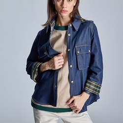 ALBA CONDE Blusa Denim Combinada Cuadros - Imagen 2