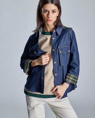 ALBA CONDE Blusa Denim Combinada Cuadros - Imagen 2