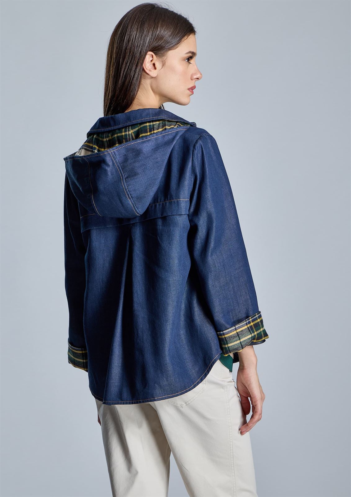ALBA CONDE Blusa Denim Combinada Cuadros - Imagen 3