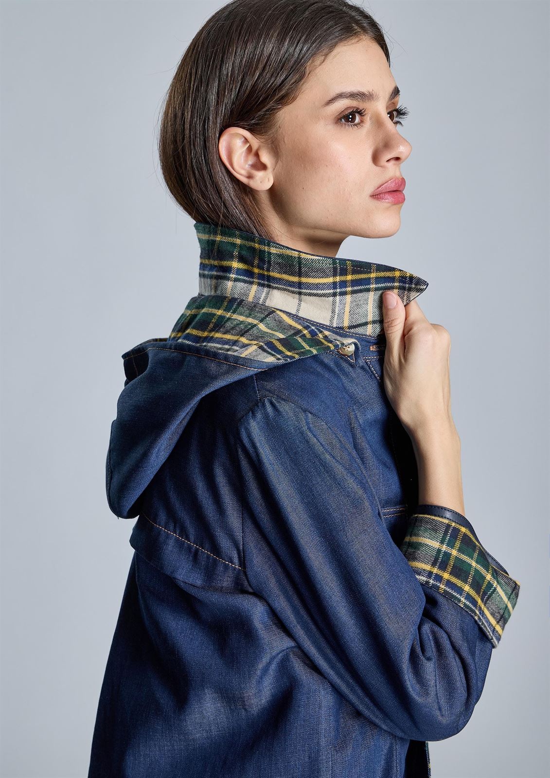ALBA CONDE Blusa Denim Combinada Cuadros - Imagen 6