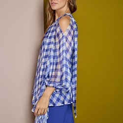 ALBA CONDE Blusa Gasa Cuadros Azules - Imagen 1