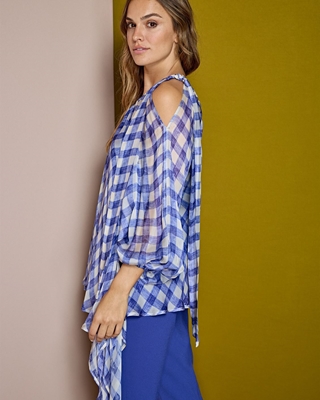ALBA CONDE Blusa Gasa Cuadros Azules - Imagen 1
