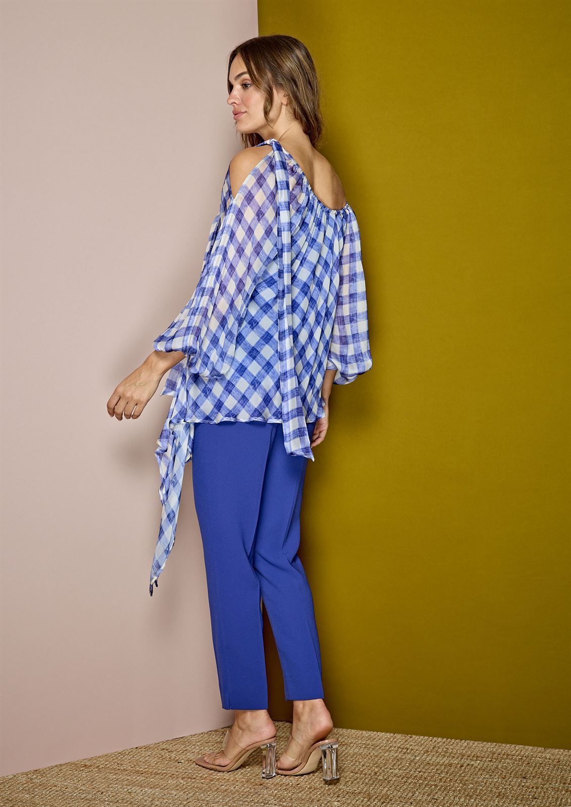 ALBA CONDE Blusa Gasa Cuadros Azules - Imagen 2