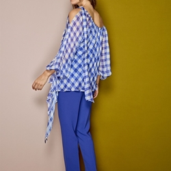 ALBA CONDE Blusa Gasa Cuadros Azules - Imagen 2