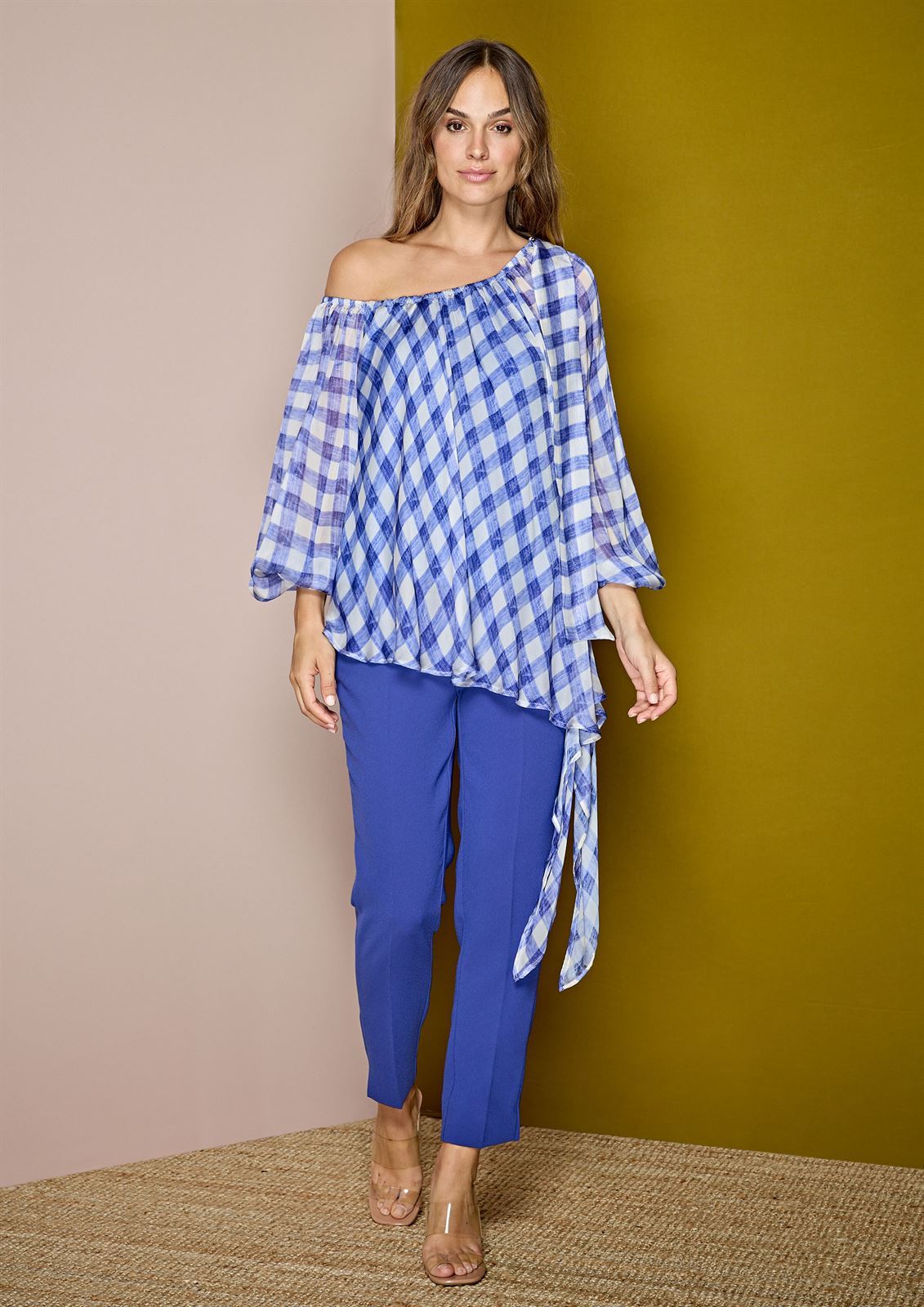 ALBA CONDE Blusa Gasa Cuadros Azules - Imagen 5