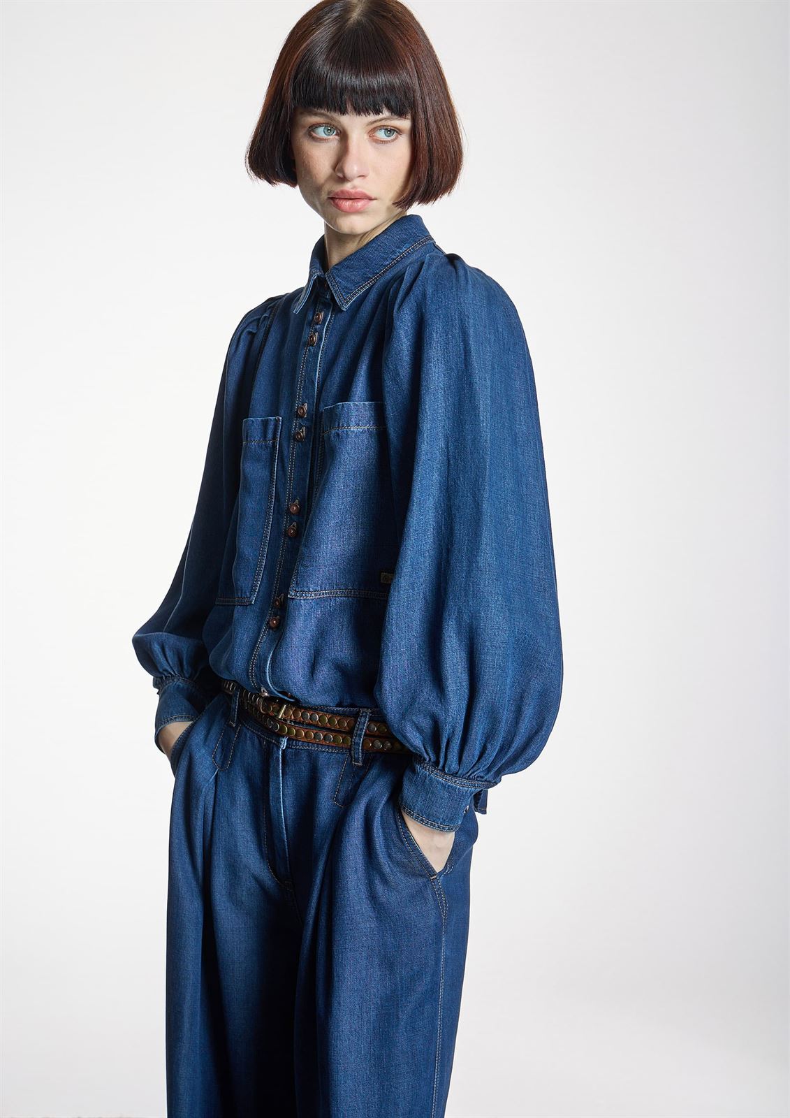 ALBA CONDE Camisa Denim Manga Globo - Imagen 1