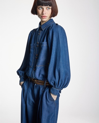 ALBA CONDE Camisa Denim Manga Globo - Imagen 1