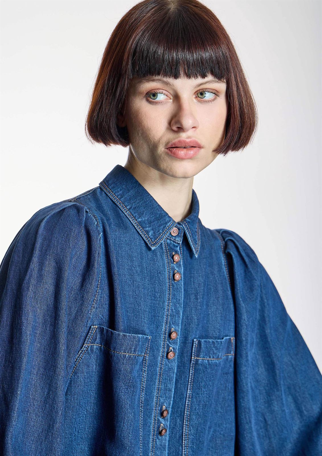 ALBA CONDE Camisa Denim Manga Globo - Imagen 2
