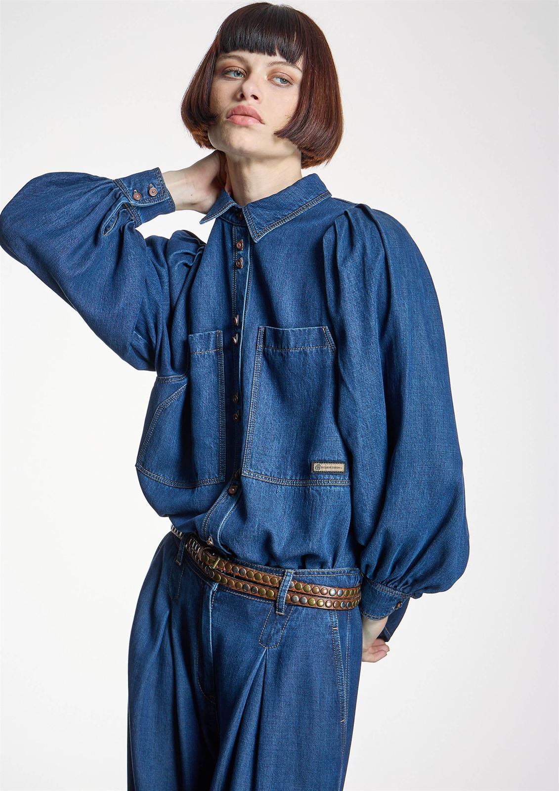 ALBA CONDE Camisa Denim Manga Globo - Imagen 3
