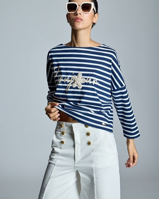 ALBA CONDE Camiseta Rayas Bordado - Imagen 1