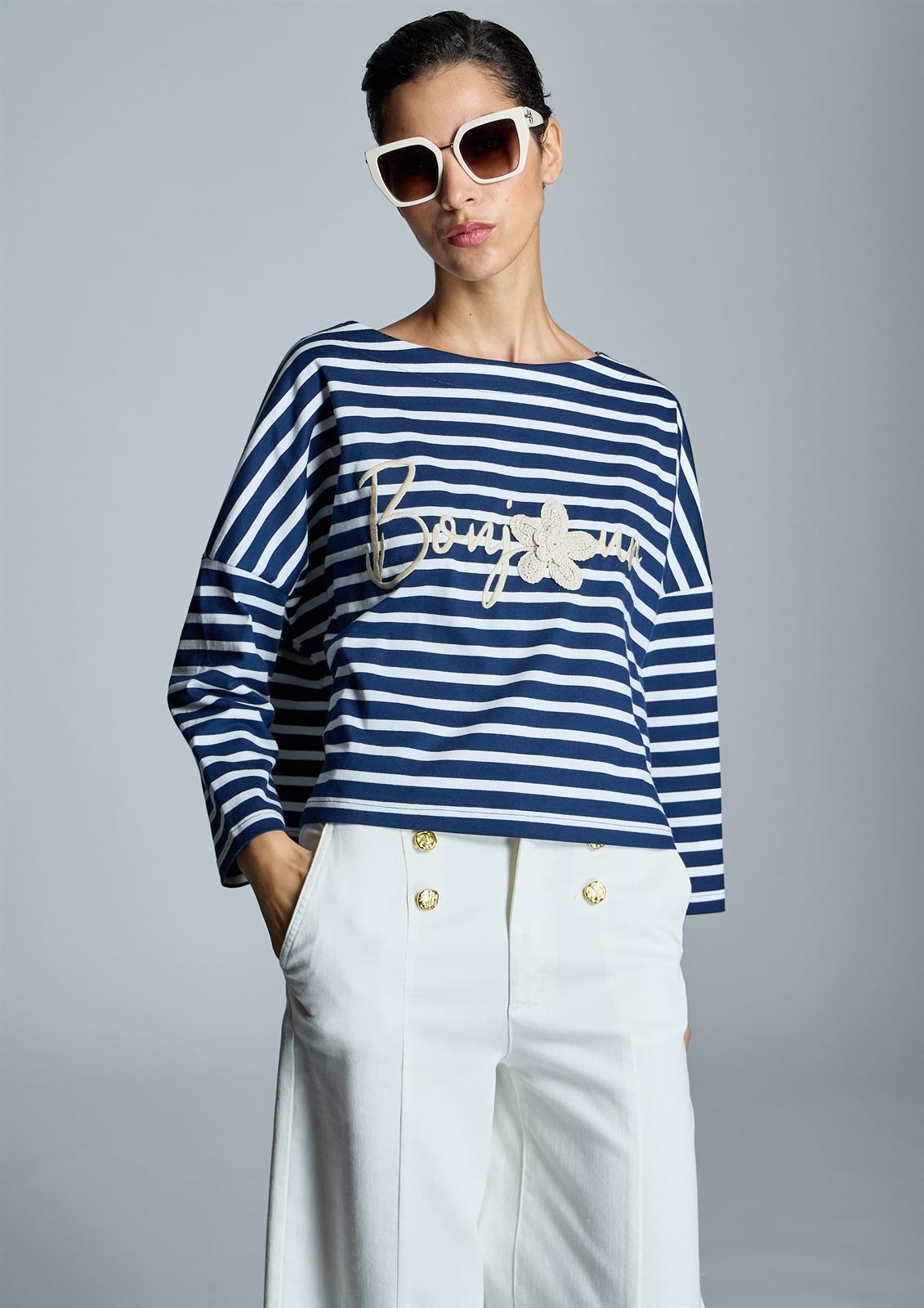 ALBA CONDE Camiseta Rayas Bordado - Imagen 4