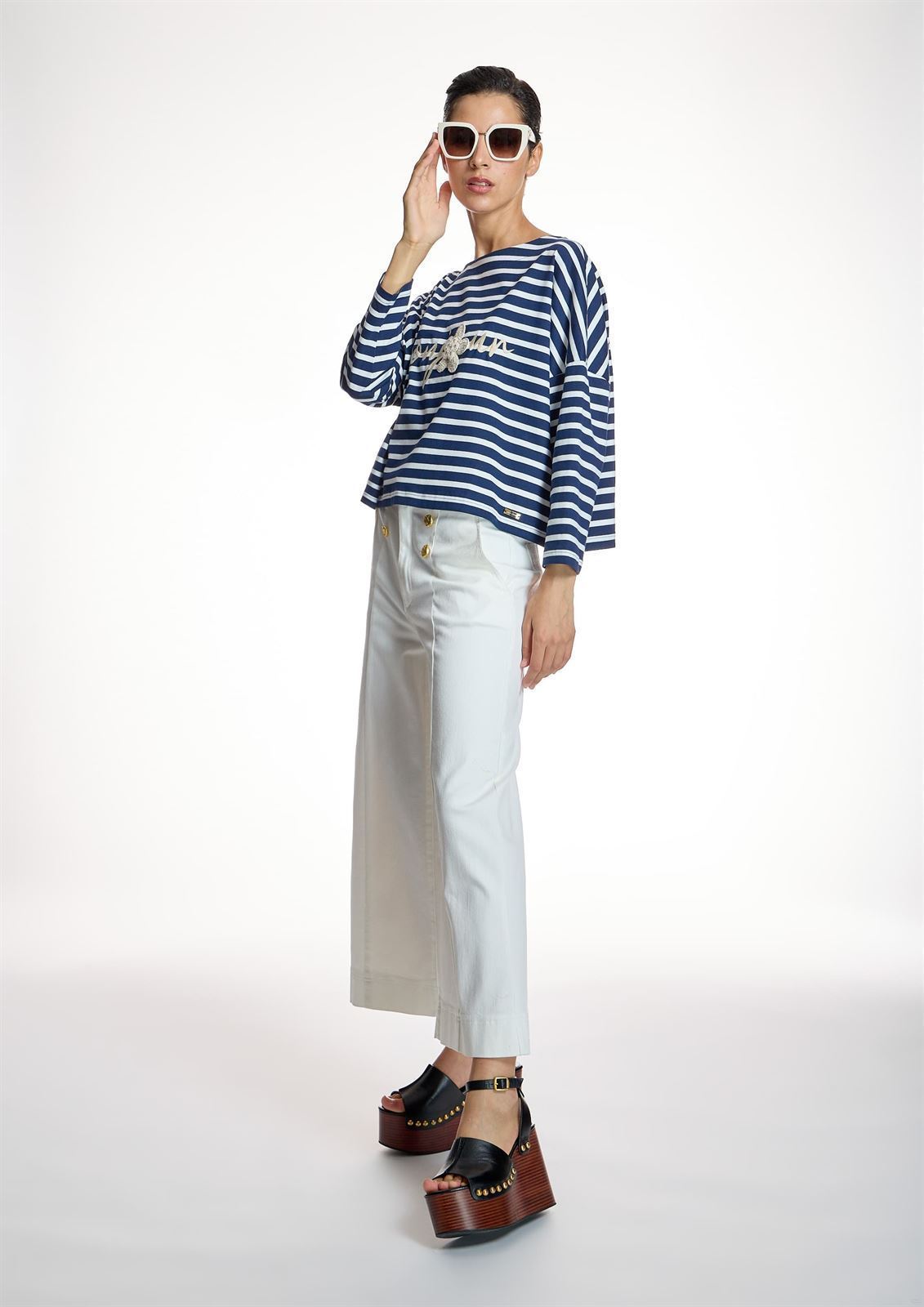 ALBA CONDE Camiseta Rayas Bordado - Imagen 5