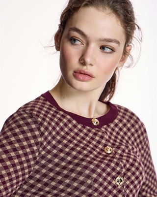 ALBA CONDE Cárdigan de Cuadros Burdeos - Imagen 1