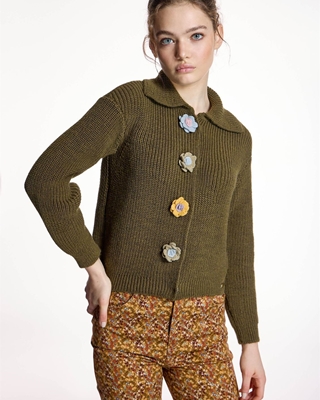 ALBA CONDE Cárdigan Kaki Flores - Imagen 1