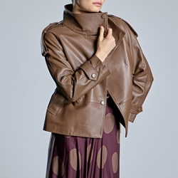 ALBA CONDE Cazadora Biker Piel Camel - Imagen 1