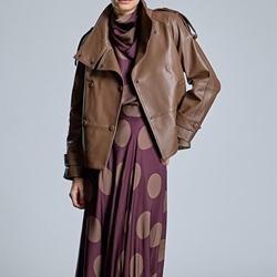 ALBA CONDE Cazadora Biker Piel Camel - Imagen 2