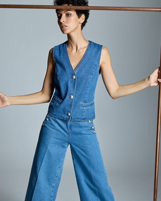 ALBA CONDE Chaleco Azul Denim Rayas - Imagen 1