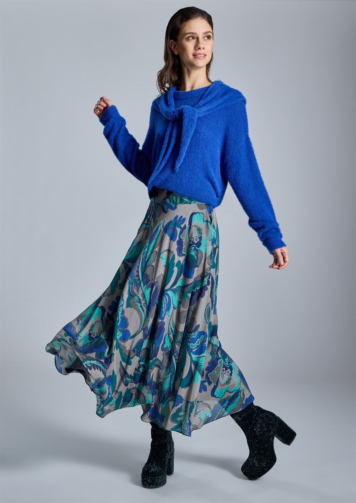 ALBA CONDE Falda Larga Estampado Azul - Imagen 1