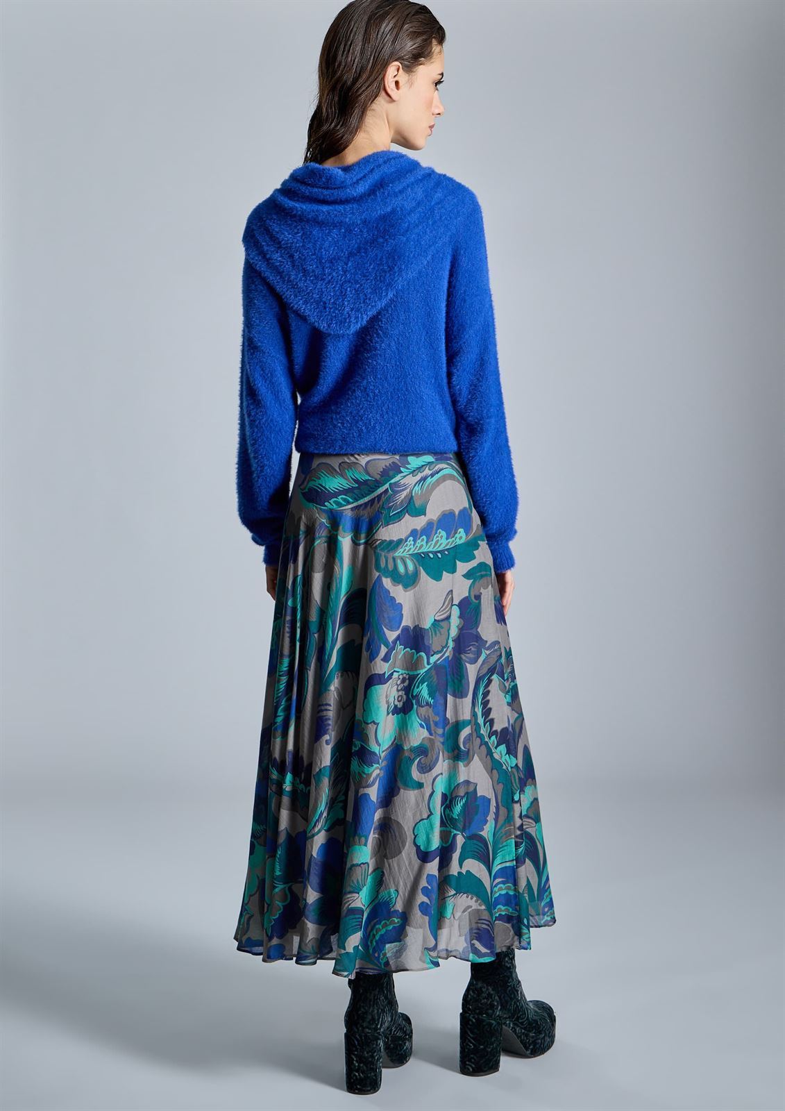 ALBA CONDE Falda Larga Estampado Azul - Imagen 3