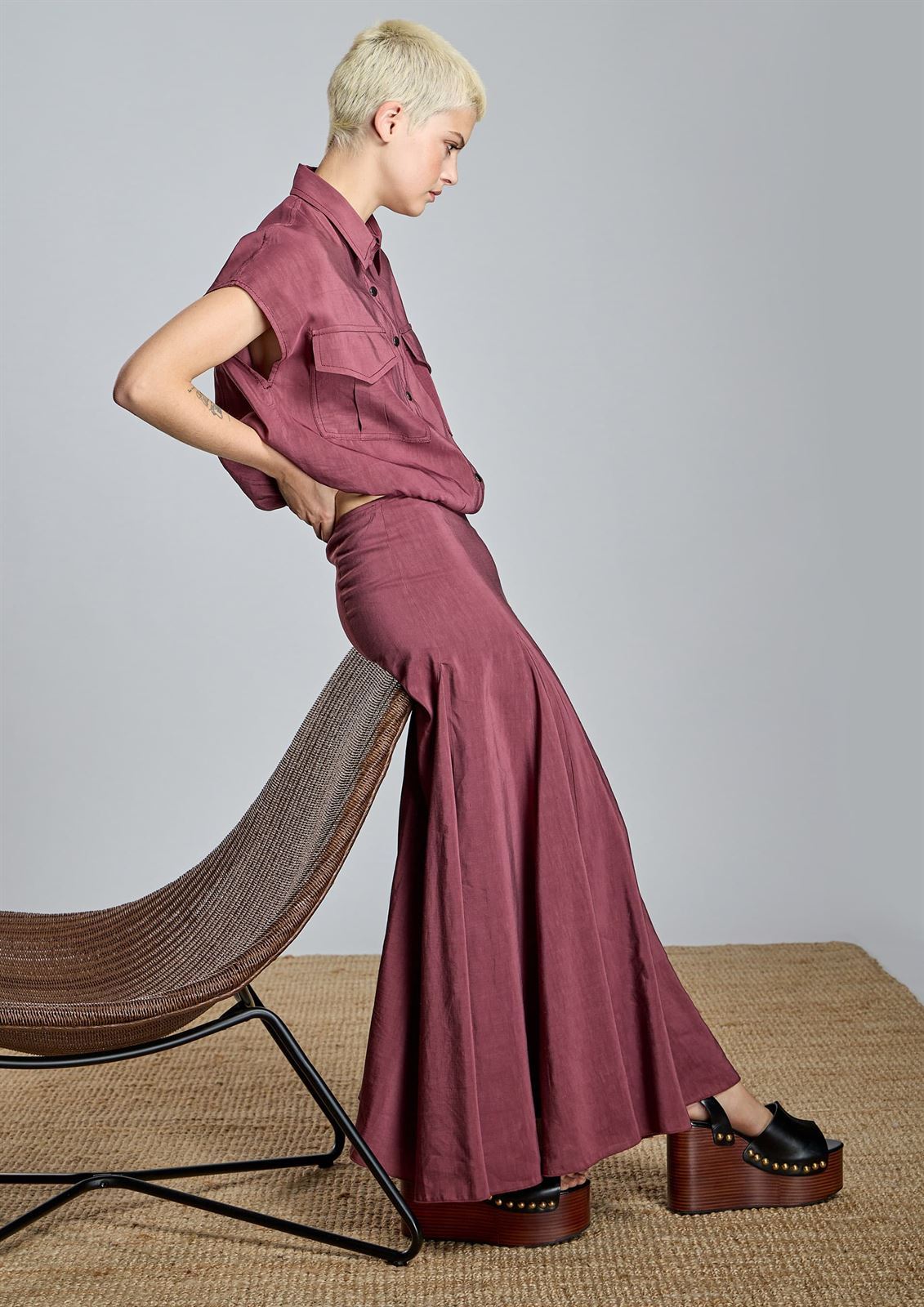 ALBA CONDE Falda Larga Granate - Imagen 4