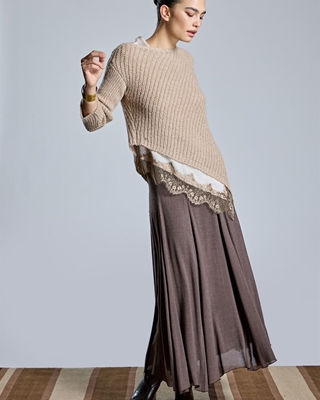 ALBA CONDE Jersey de Punto Beige Asimétrico - Imagen 2