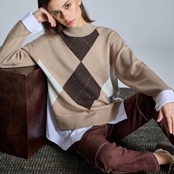 ALBA CONDE Jersey Rombos en Tonos Beige - Imagen 1