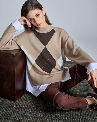 ALBA CONDE Jersey Rombos en Tonos Beige - Imagen 1