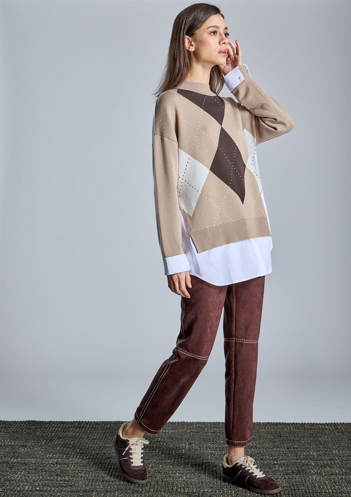 ALBA CONDE Jersey Rombos en Tonos Beige - Imagen 2