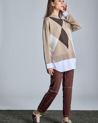 ALBA CONDE Jersey Rombos en Tonos Beige - Imagen 2