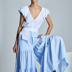 ALBA CONDE Top Popelín Manga Abullonada Blanco - Imagen 1