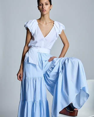 ALBA CONDE Top Popelín Manga Abullonada Blanco - Imagen 1