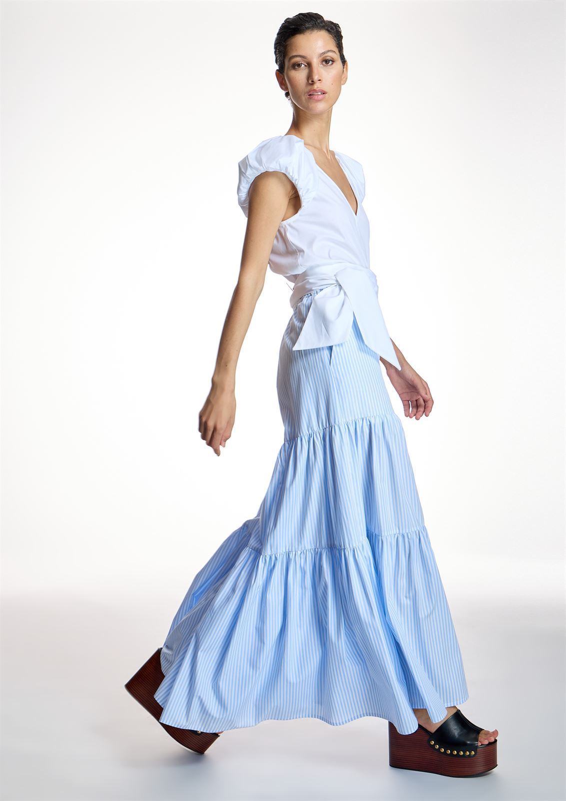 ALBA CONDE Top Popelín Manga Abullonada Marino - Imagen 2