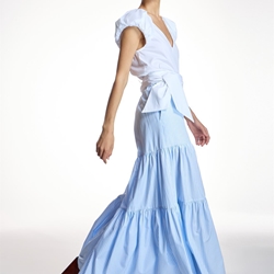 ALBA CONDE Top Popelín Manga Abullonada Marino - Imagen 2