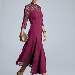 ALBA CONDE Vestido Burdeos con Puntilla - Imagen 1