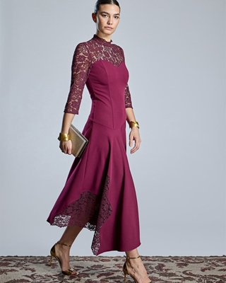ALBA CONDE Vestido Burdeos con Puntilla - Imagen 1