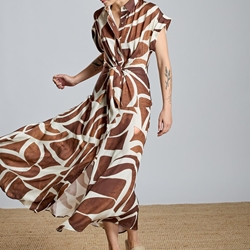 ALBA CONDE Vestido Camisero Estampado Marrón - Imagen 2