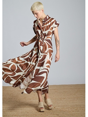 ALBA CONDE Vestido Camisero Estampado Marrón - Imagen 2