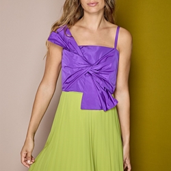 ALBA CONDE Vestido Largo Plisado Bicolor - Imagen 1