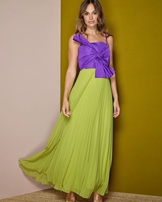 ALBA CONDE Vestido Largo Plisado Bicolor - Imagen 2