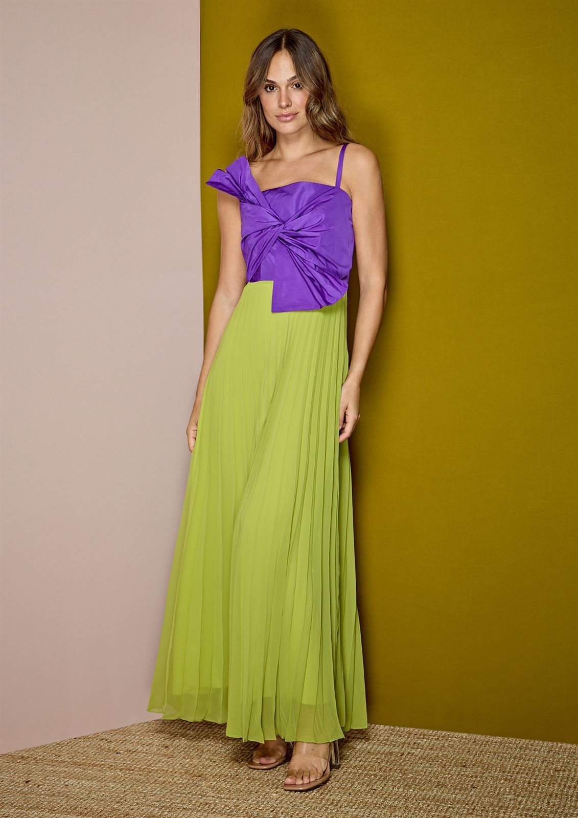 ALBA CONDE Vestido Largo Plisado Bicolor - Imagen 5