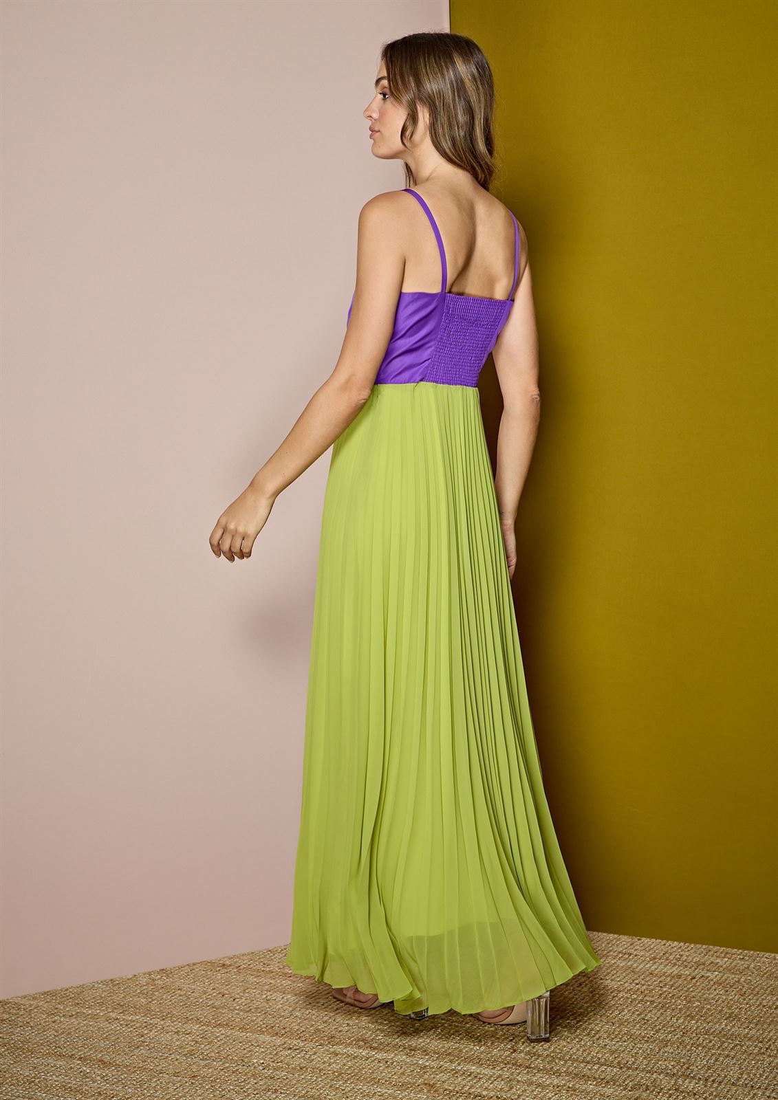ALBA CONDE Vestido Largo Plisado Bicolor - Imagen 6