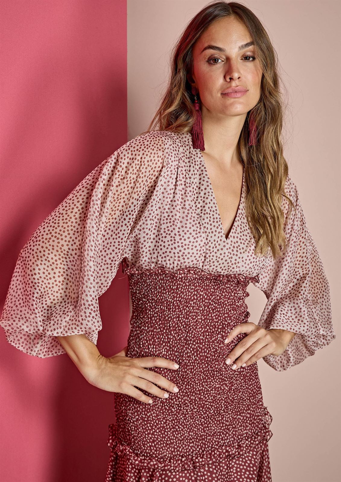 ALBA CONDE Vestido Lunares Bicolor - Imagen 4