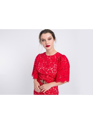 ALBA CONDE Vestido Midi Crochet Rojo - Imagen 1