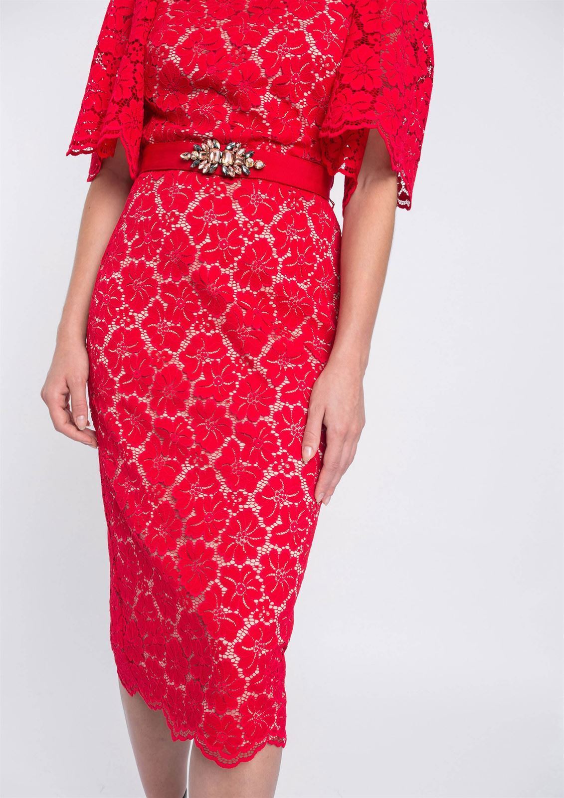 ALBA CONDE Vestido Midi Crochet Rojo - Imagen 2