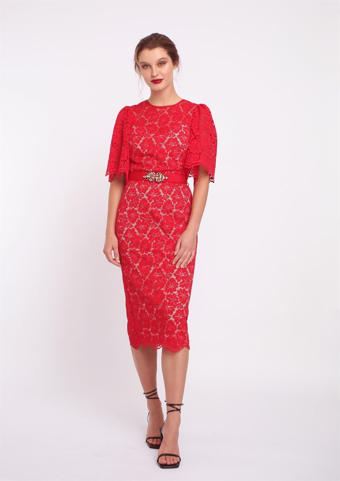 ALBA CONDE Vestido Midi Crochet Rojo - Imagen 4