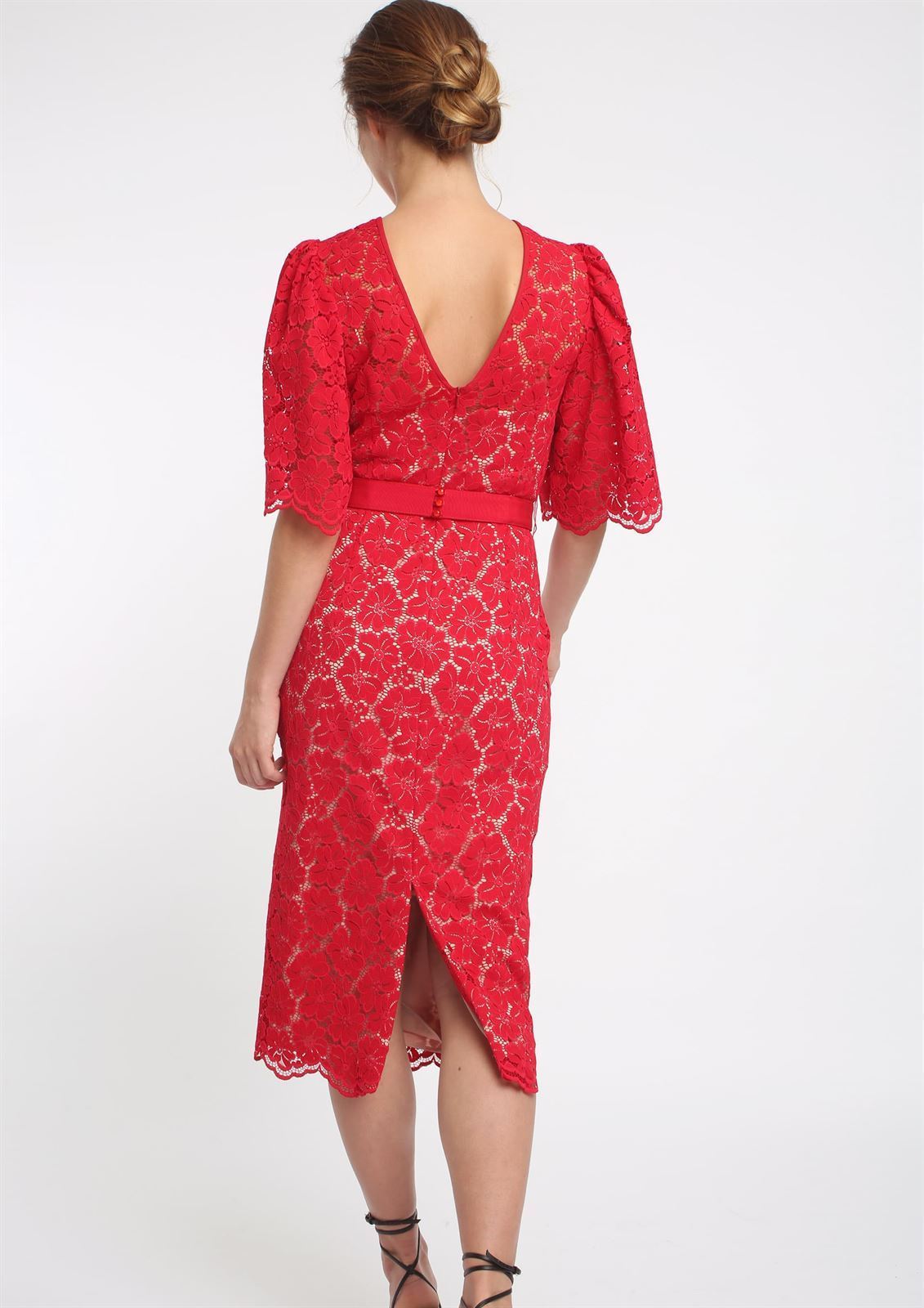 ALBA CONDE Vestido Midi Crochet Rojo - Imagen 5