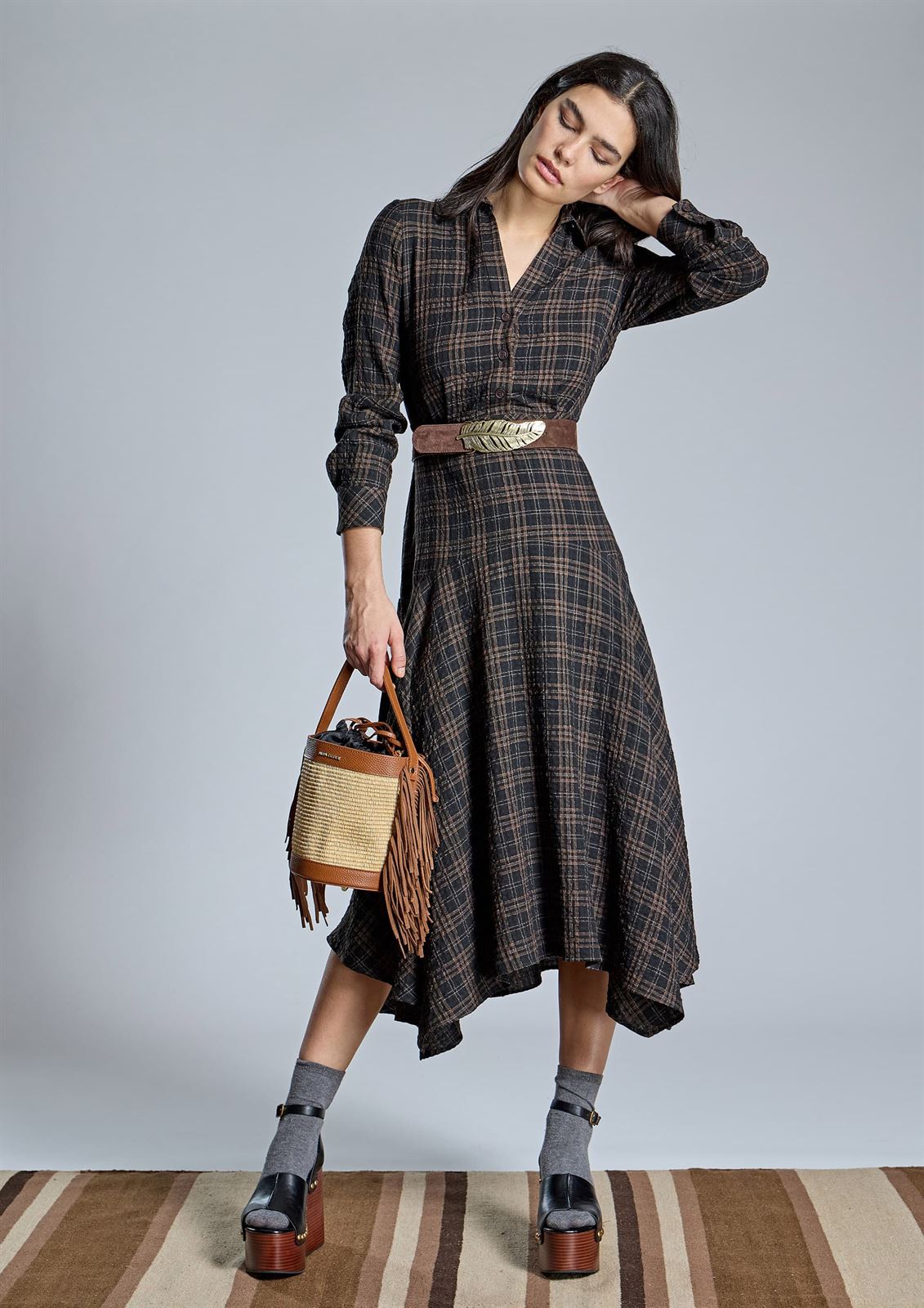 ALBA CONDE Vestido Midi de Cuadros - Imagen 1